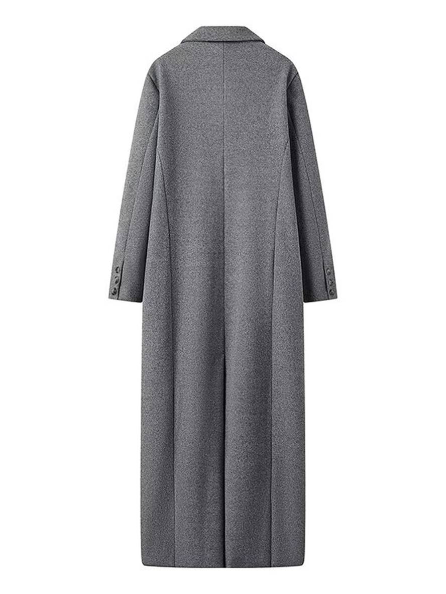Levoire | Manteau Caban Long Double Boutonnage Poches Col Revers Manches Longues Femme Décontracté Oversize Mélange-Manteau