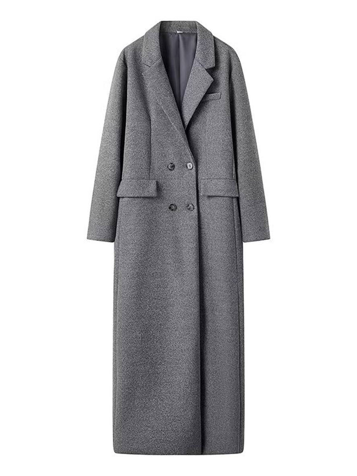 Levoire | Manteau Caban Long Double Boutonnage Poches Col Revers Manches Longues Femme Décontracté Oversize Mélange-Manteau