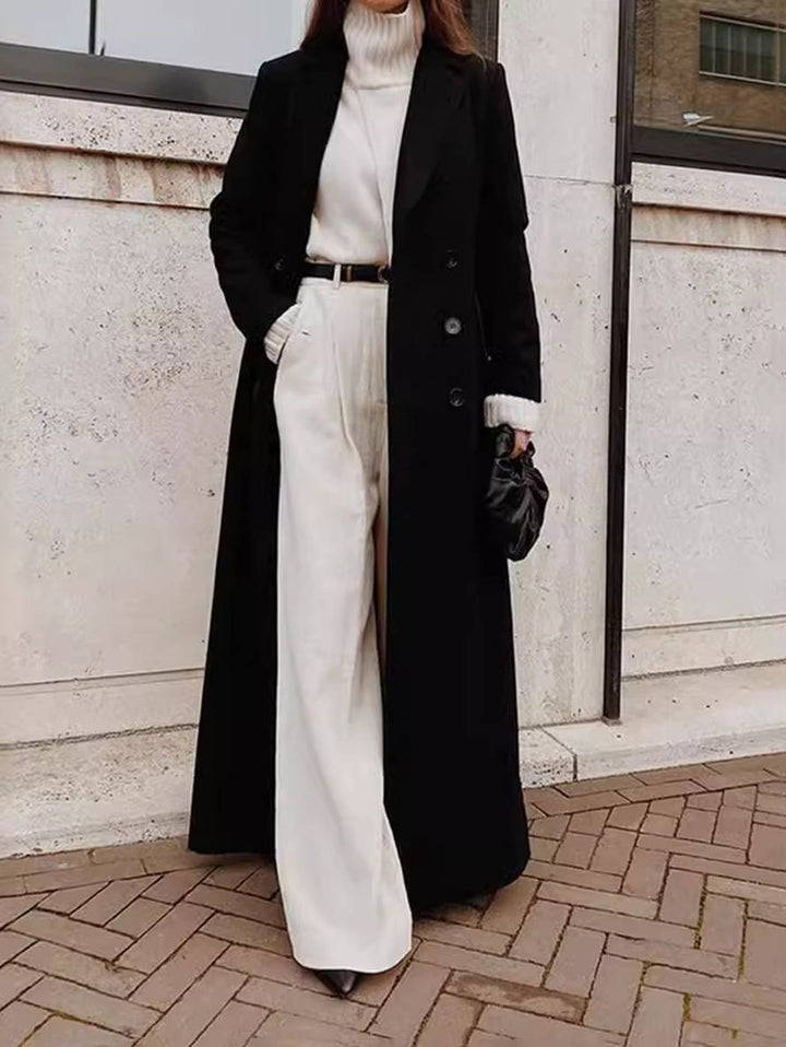 Levoire | Long Manteau Pour Femmes Patte De Boutonnage Poches Col Revers Manches Longues Élégant Décontracté
