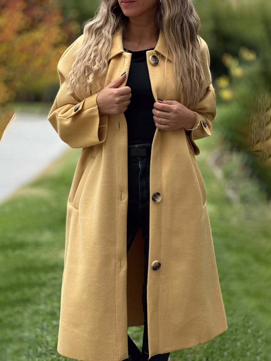 Levoire | Manteau Mi-Long Uni Boutons Poches Manches Longues Dames Élégant Décontracté Large Veste Jaune