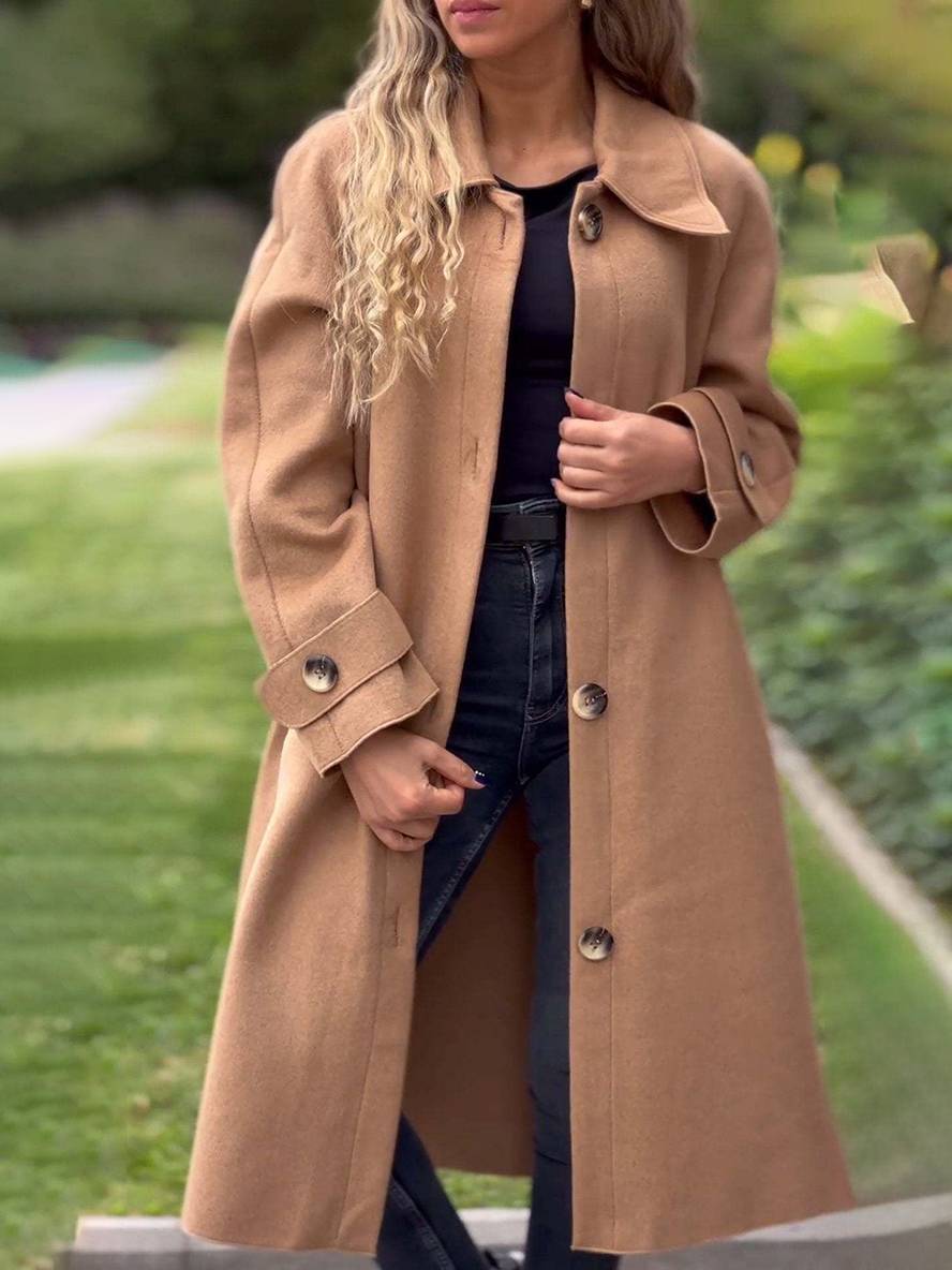 Levoire | Manteau Mi-Long Uni Boutons Poches Manches Longues Dames Élégant Décontracté Large Veste Braun