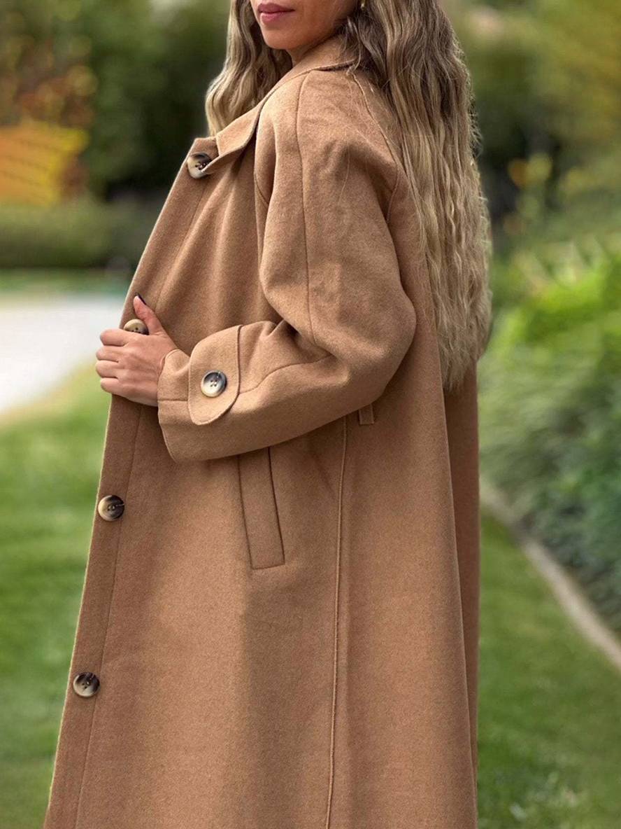 Levoire | Manteau Mi-Long Uni Boutons Poches Manches Longues Dames Élégant Décontracté Large Veste