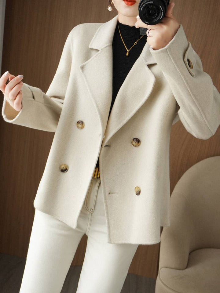 Levoire | Manteau Caban Unicolor Avec Double Boutonnière Et Col Revers Pour Femmes Élégant Décontracté Veste Blanche