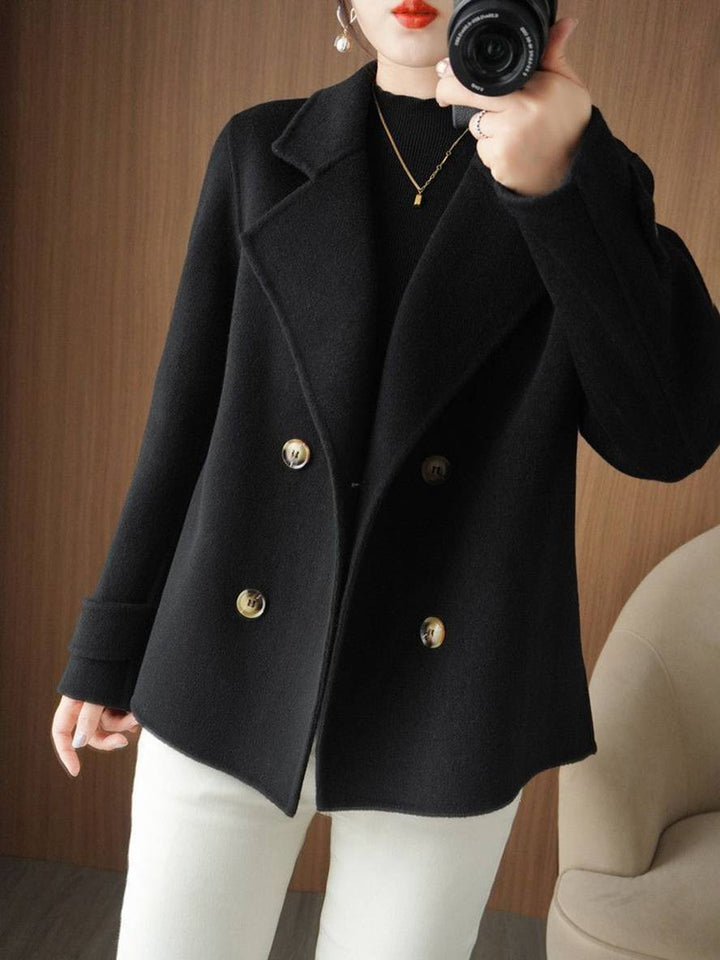 Levoire | Manteau Caban Unicolor Avec Double Boutonnière Et Col Revers Pour Femmes Élégant Décontracté Veste Noir