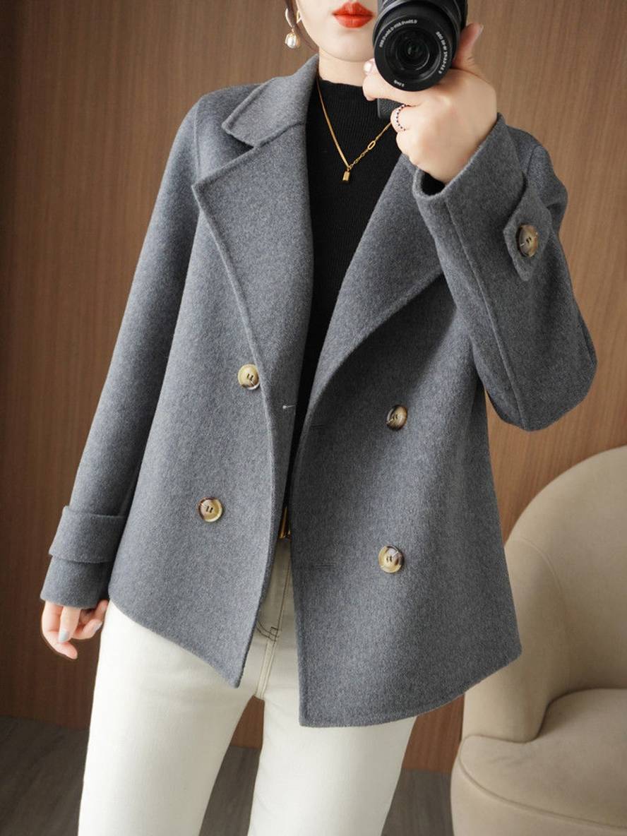Levoire | Manteau Caban Unicolor Avec Double Boutonnière Et Col Revers Pour Femmes Élégant Décontracté Veste Gris