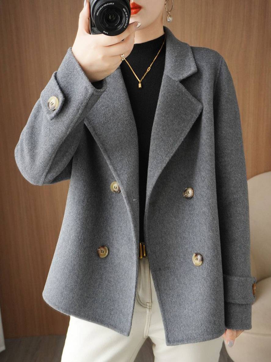 Levoire | Manteau Caban Unicolor Avec Double Boutonnière Et Col Revers Pour Femmes Élégant Décontracté Veste