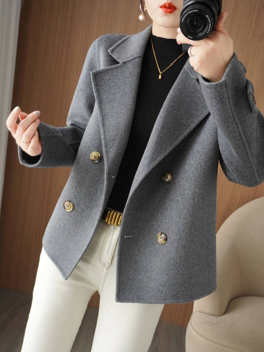 Levoire | Manteau Caban Unicolor Avec Double Boutonnière Et Col Revers Pour Femmes Élégant Décontracté Veste