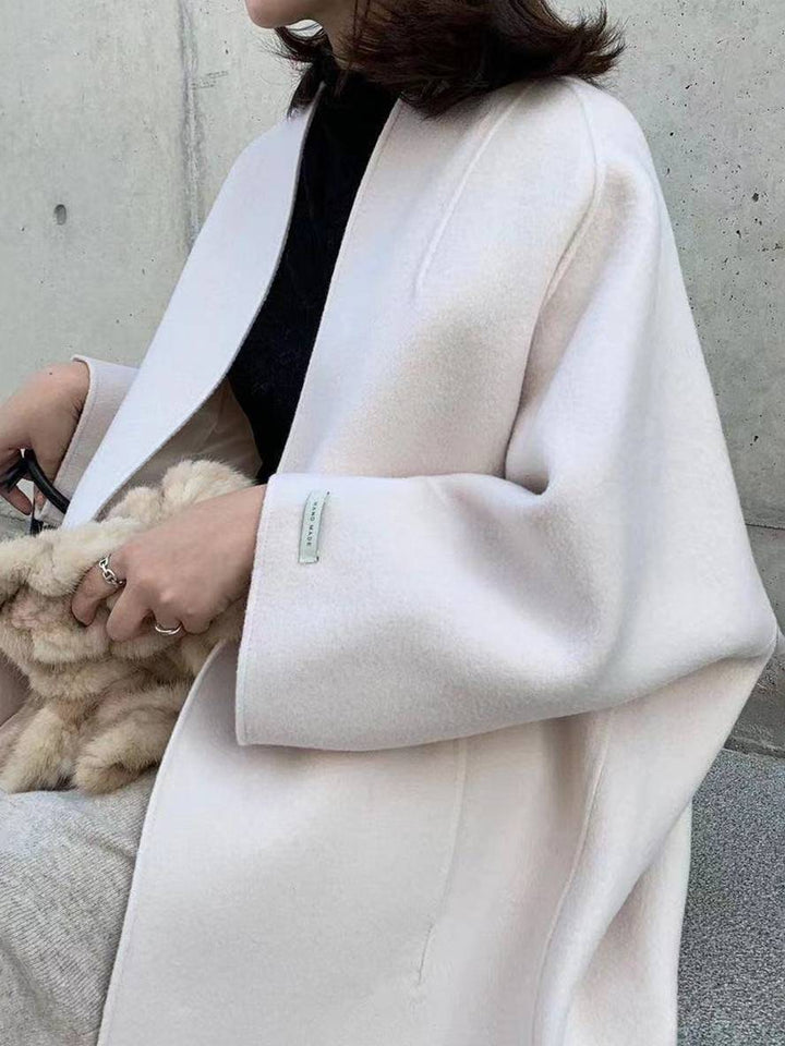 Levoire | Manteau Long Jusqu'Aux Chevilles Pour Femmes Droite Poches Longues Manches Femmes Élégant Décontracté Surdimensionné Blanche TAILLE UNIQUE