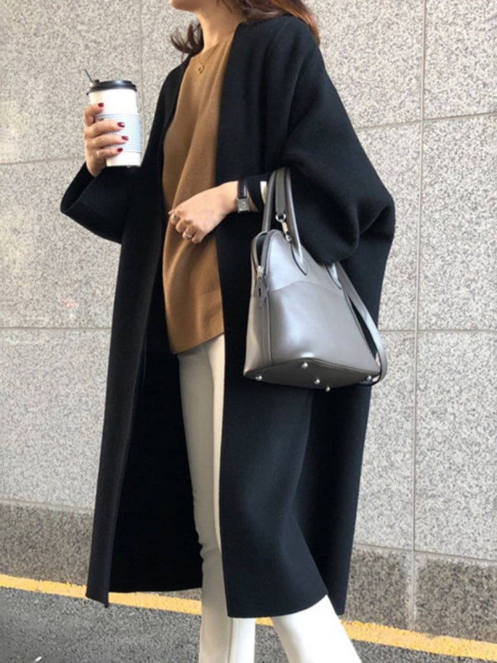 Levoire | Manteau Long Jusqu'Aux Chevilles Pour Femmes Droite Poches Longues Manches Femmes Élégant Décontracté Surdimensionné Noir TAILLE UNIQUE