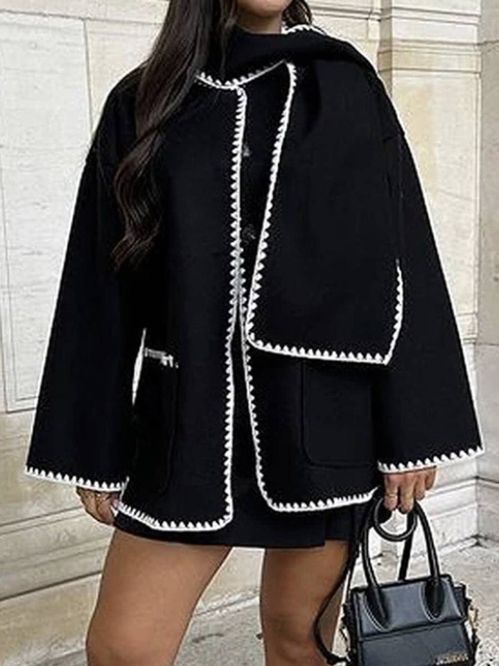 Levoire | Manteau En Laine Avec Poches À Bouton Et Cordon À Manches Longues Pour Femmes Élégant Décontracté Mode Veste Noir