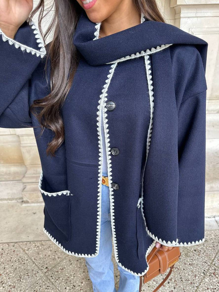Levoire | Manteau En Laine Avec Poches À Bouton Et Cordon À Manches Longues Pour Femmes Élégant Décontracté Mode Veste Bleu