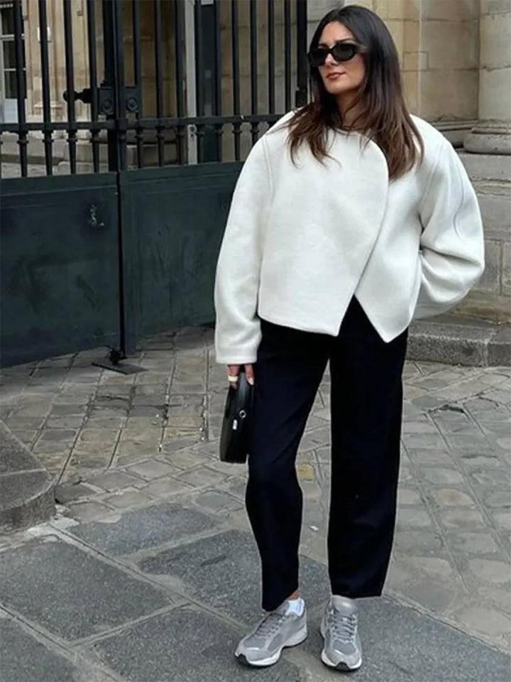 Levoire | Manteau Court Élégant De Loisirs En Laine Uni Avec Col À Revers, Manches Longues Pour Femmes, Veste Ample