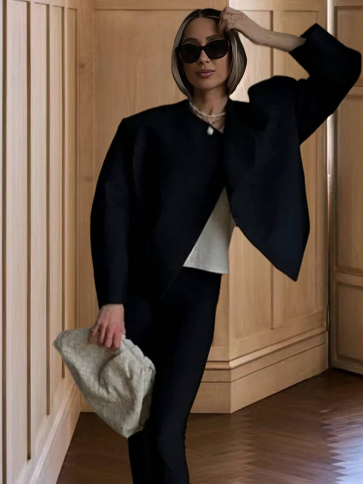 Levoire | Manteau Court Élégant De Loisirs En Laine Uni Avec Col À Revers, Manches Longues Pour Femmes, Veste Ample