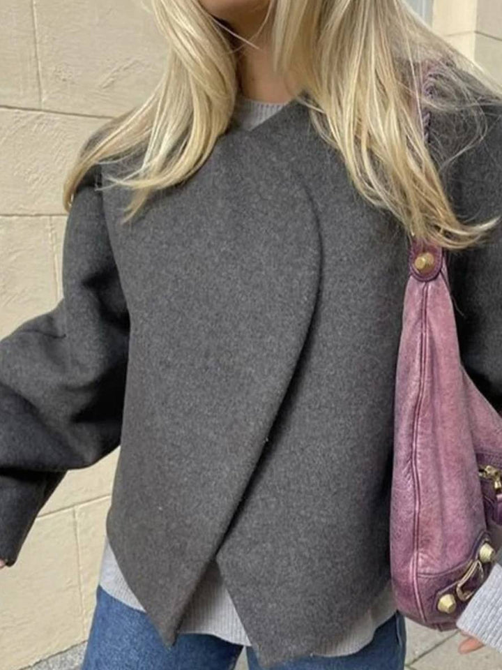 Levoire | Manteau Court Élégant De Loisirs En Laine Uni Avec Col À Revers, Manches Longues Pour Femmes, Veste Ample Gris