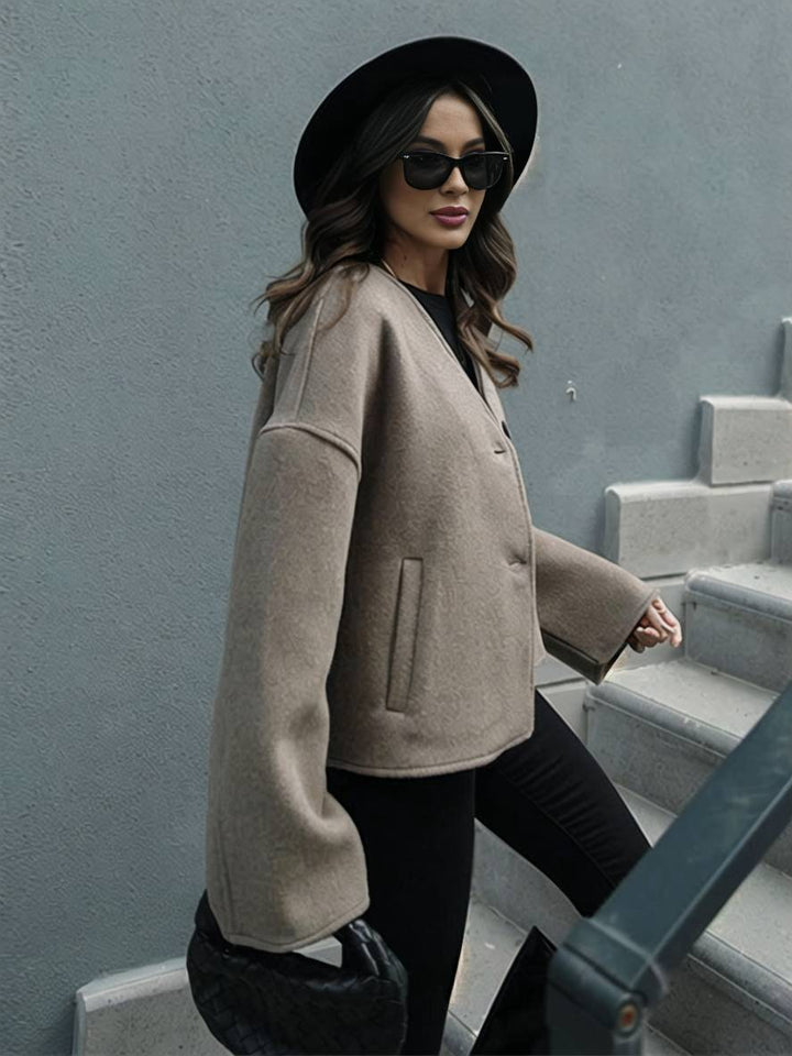 Levoire | Manteau En Laine À Col En V Avec Fermeture À Boutons À Manches Longues Pour Femmes Élégant Décontracté Ample Veste Casual