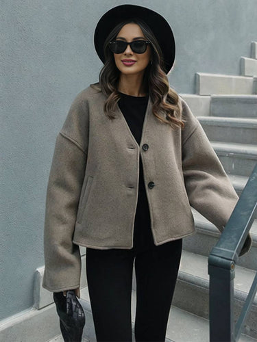 Levoire | Manteau En Laine À Col En V Avec Fermeture À Boutons À Manches Longues Pour Femmes Élégant Décontracté Ample Veste Casual