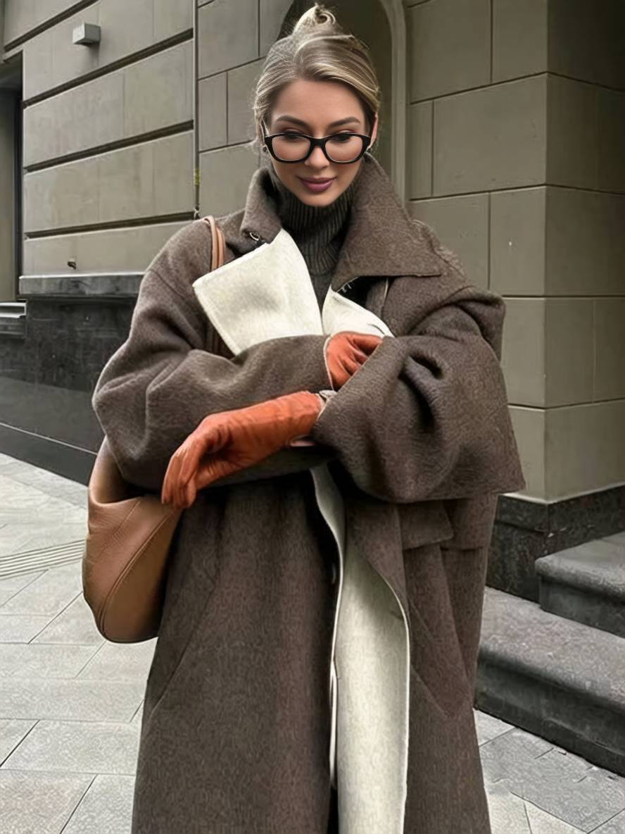 Levoire | Manteau En Laine Plus Long Avec Boutons, Poches, Col À Revers, Manches Longues Pour Femmes, Élégant, Décontracté, Ample, Hiver, Chic, Veste Braun