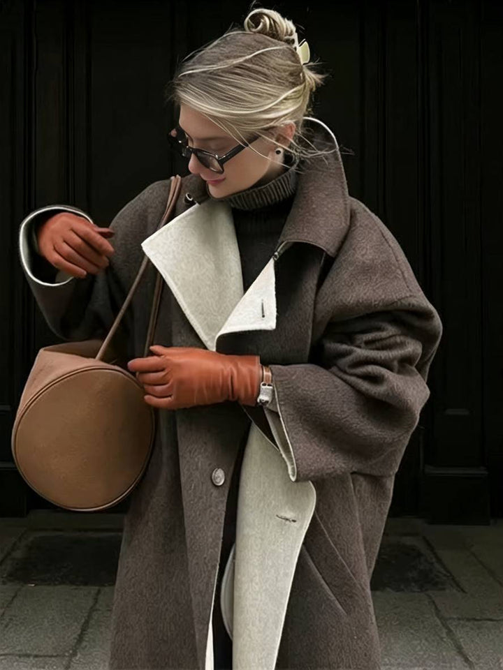 Levoire | Manteau En Laine Plus Long Avec Boutons, Poches, Col À Revers, Manches Longues Pour Femmes, Élégant, Décontracté, Ample, Hiver, Chic, Veste