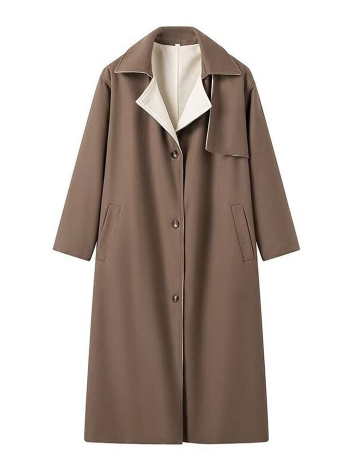 Levoire | Manteau En Laine Plus Long Avec Boutons, Poches, Col À Revers, Manches Longues Pour Femmes, Élégant, Décontracté, Ample, Hiver, Chic, Veste