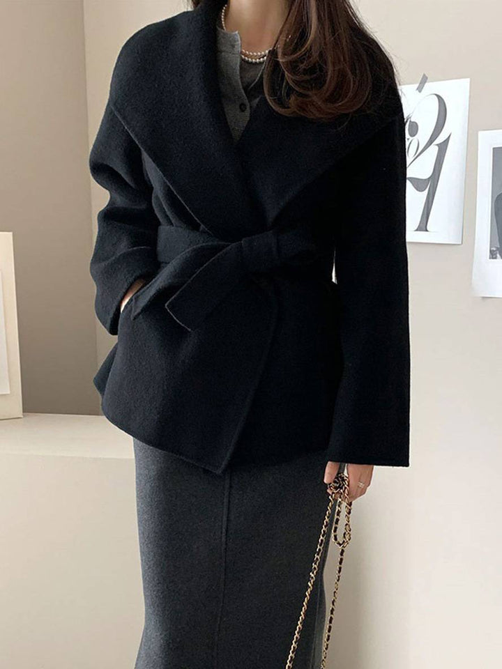 Levoire | Mi-Long Manteau En Laine Uni Ceinture Poches Femme Élégant Décontracté Casual Blouson