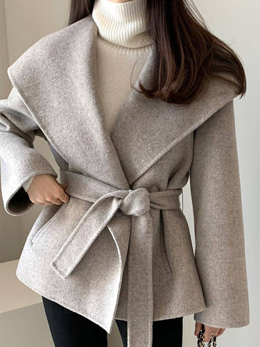 Levoire | Mi-Long Manteau En Laine Uni Ceinture Poches Femme Élégant Décontracté Casual Blouson