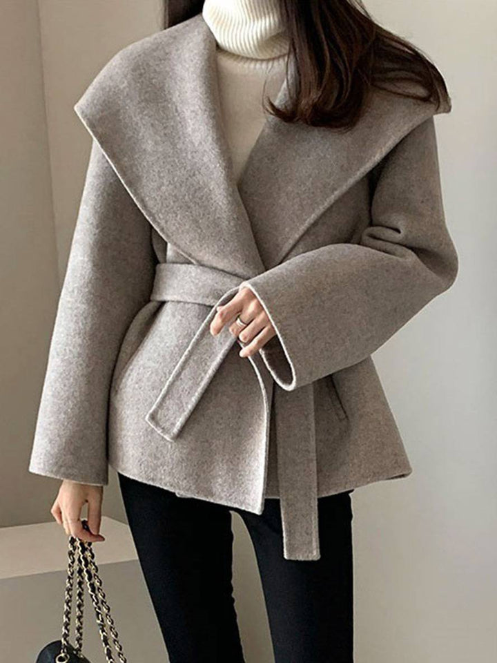 Levoire | Mi-Long Manteau En Laine Uni Ceinture Poches Femme Élégant Décontracté Casual Blouson