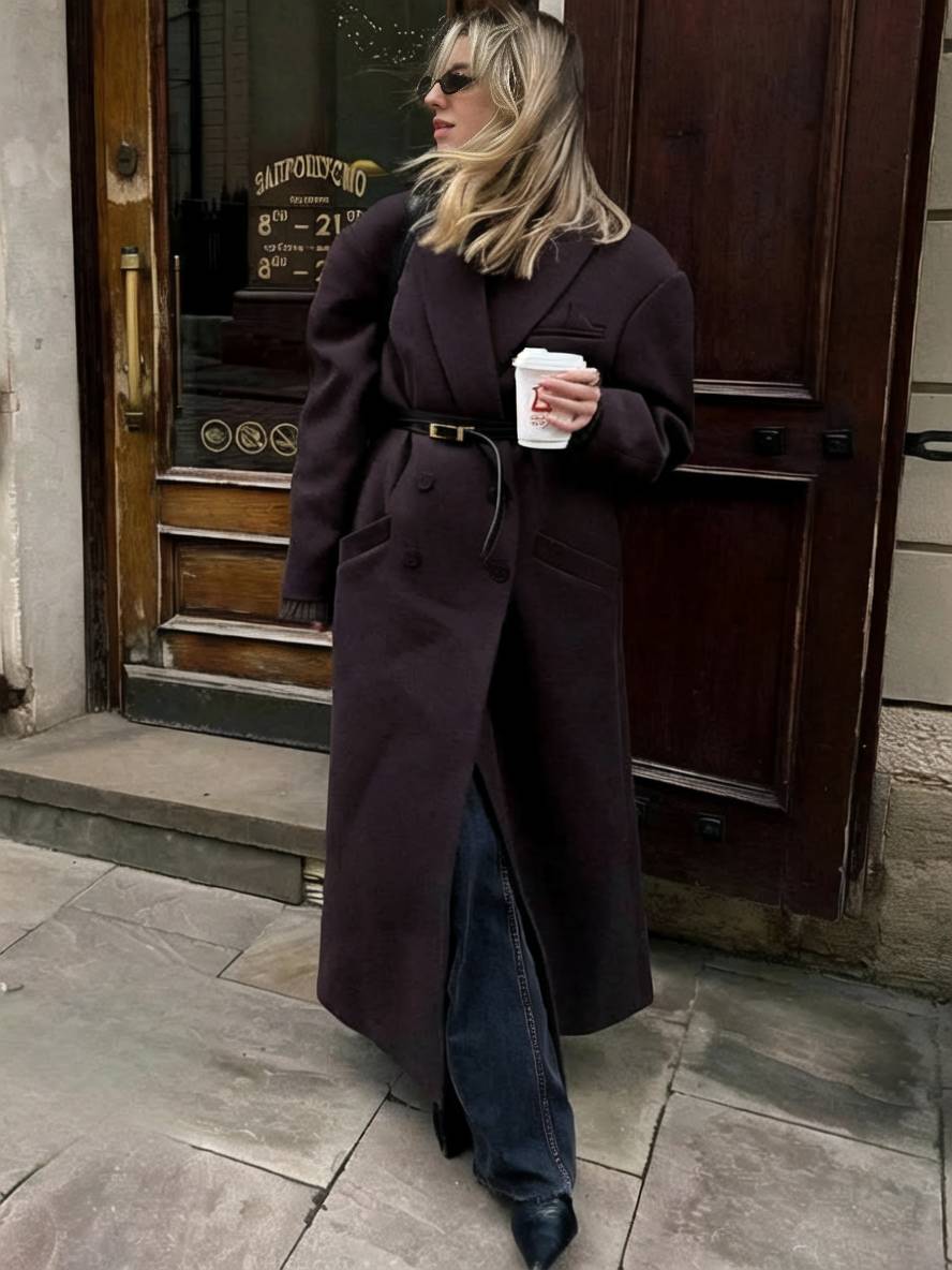 Levoire | Manteau Cabans Long Double Boutons Poches Col Revers Dame Élégant Décontracté Oversized Hiver Veste