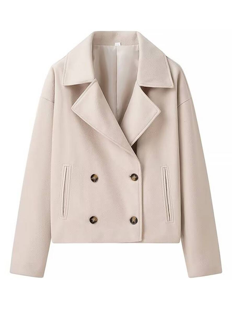 Levoire | Manteau Court Caban À Double Boutonnage Poches Col À Revers Femme Élégant Décontracté Large Veste