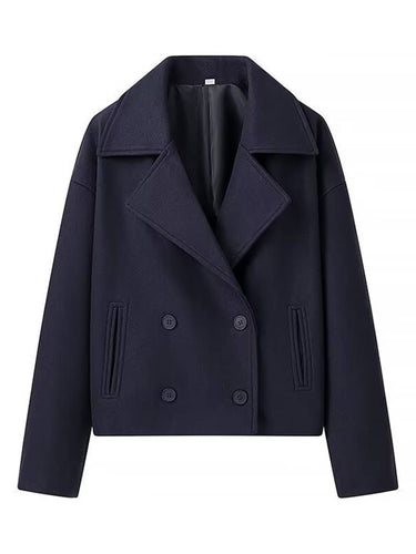 Levoire | Manteau Court Caban À Double Boutonnage Poches Col À Revers Femme Élégant Décontracté Large Veste