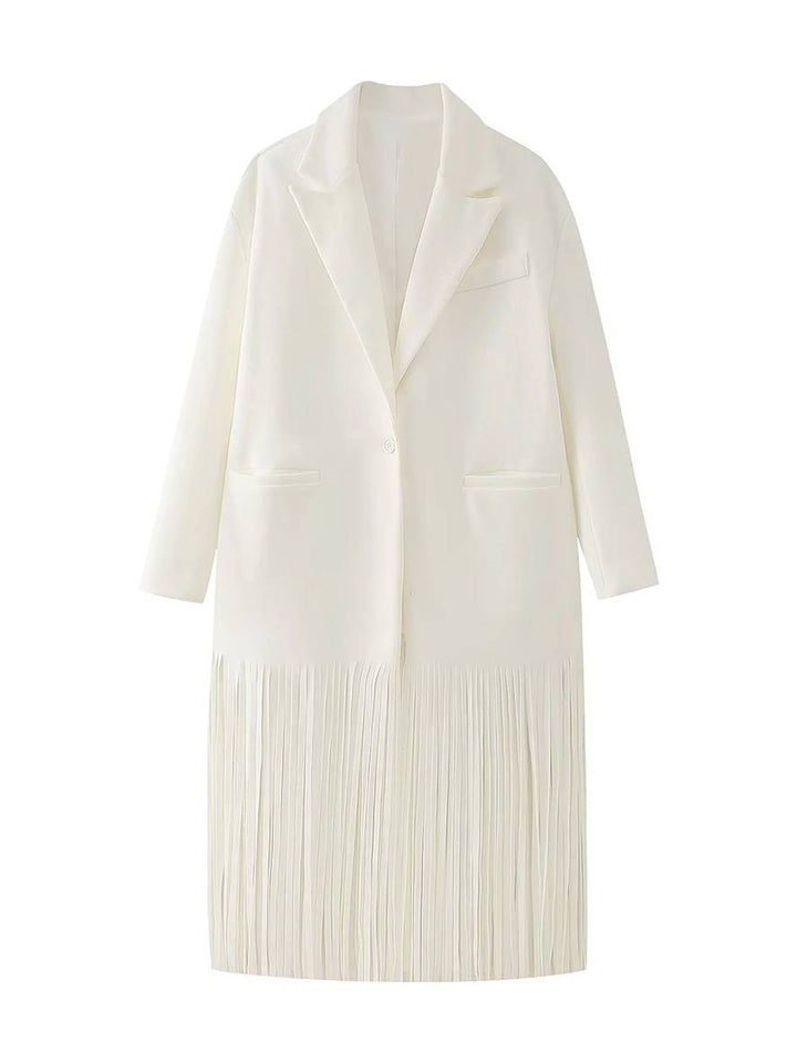 Levoire | Long Manteau En Laine Unicolore Franges Boutons Poches Col Revers Femme Élégant Décontracté Oversized Blouson
