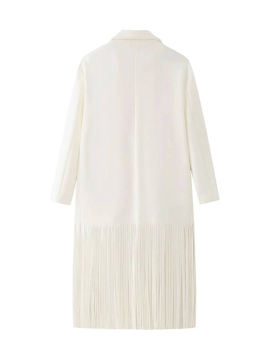 Levoire | Long Manteau En Laine Unicolore Franges Boutons Poches Col Revers Femme Élégant Décontracté Oversized Blouson