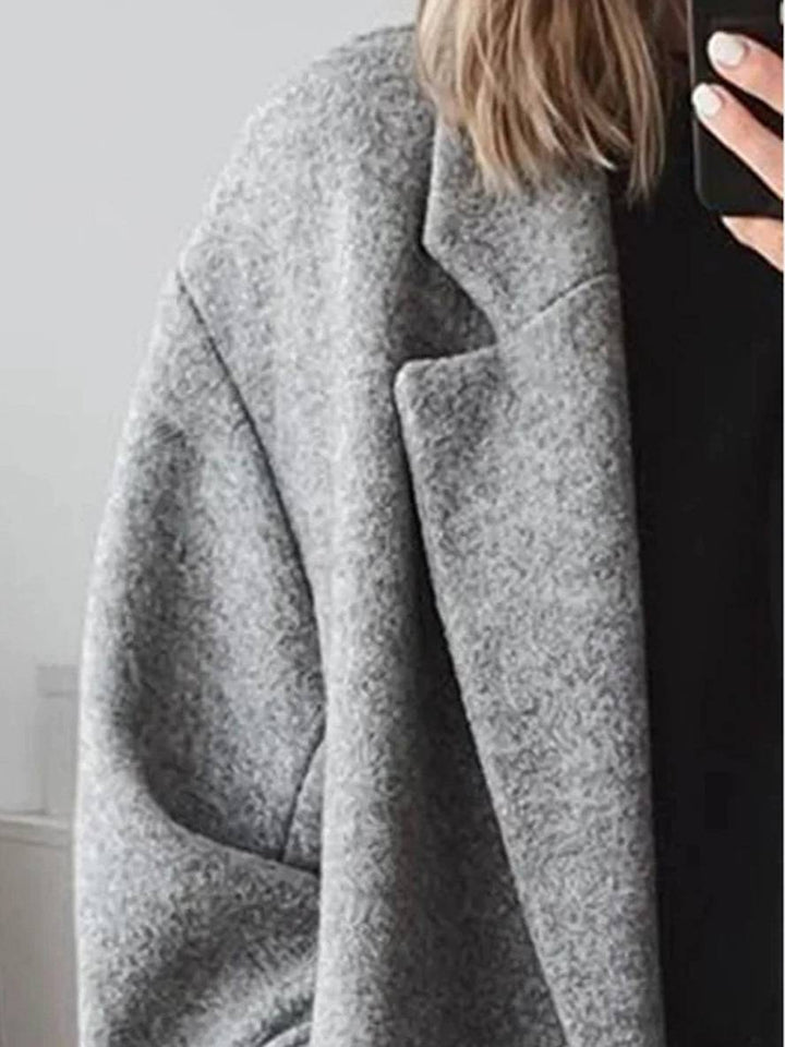 Levoire | Manteau En Laine Long Boutons Simples Poches Revers Épaules Tombantes Femmes Élégant Décontracté Ample Veste