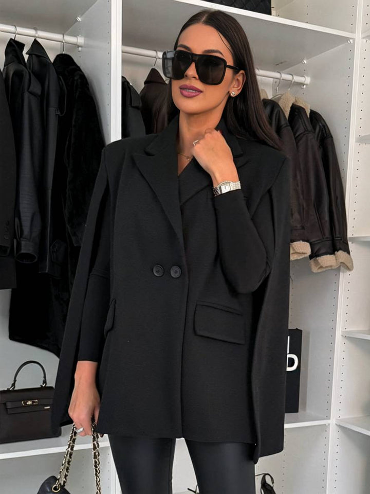 Levoire | Poncho Manteau Femmes Uni Boutons Poches Manches Longues Rempli Élégant Décontracté Veste