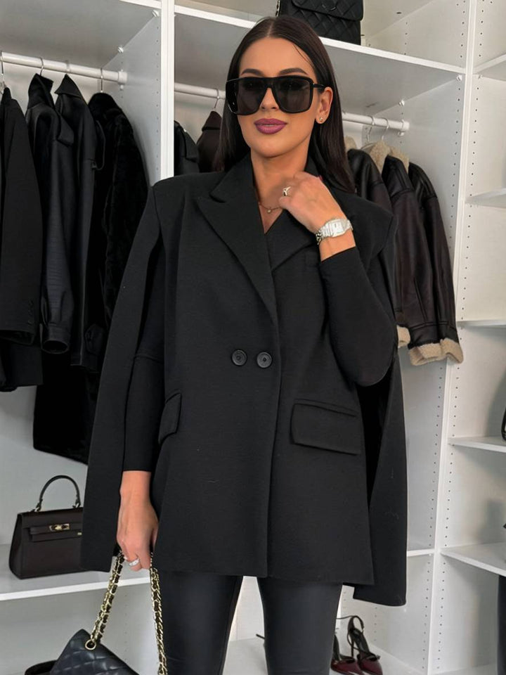 Levoire | Poncho Manteau Femmes Uni Boutons Poches Manches Longues Rempli Élégant Décontracté Veste
