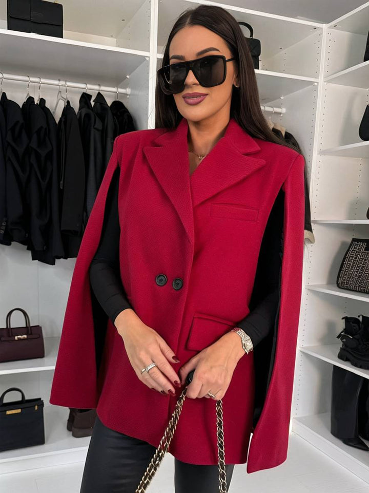 Levoire | Poncho Manteau Femmes Uni Boutons Poches Manches Longues Rempli Élégant Décontracté Veste