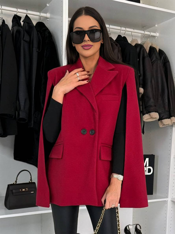 Levoire | Poncho Manteau Femmes Uni Boutons Poches Manches Longues Rempli Élégant Décontracté Veste