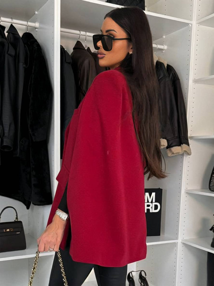 Levoire | Poncho Manteau Femmes Uni Boutons Poches Manches Longues Rempli Élégant Décontracté Veste