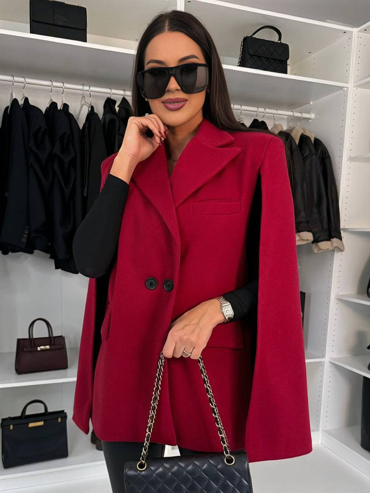 Levoire | Poncho Manteau Femmes Uni Boutons Poches Manches Longues Rempli Élégant Décontracté Veste