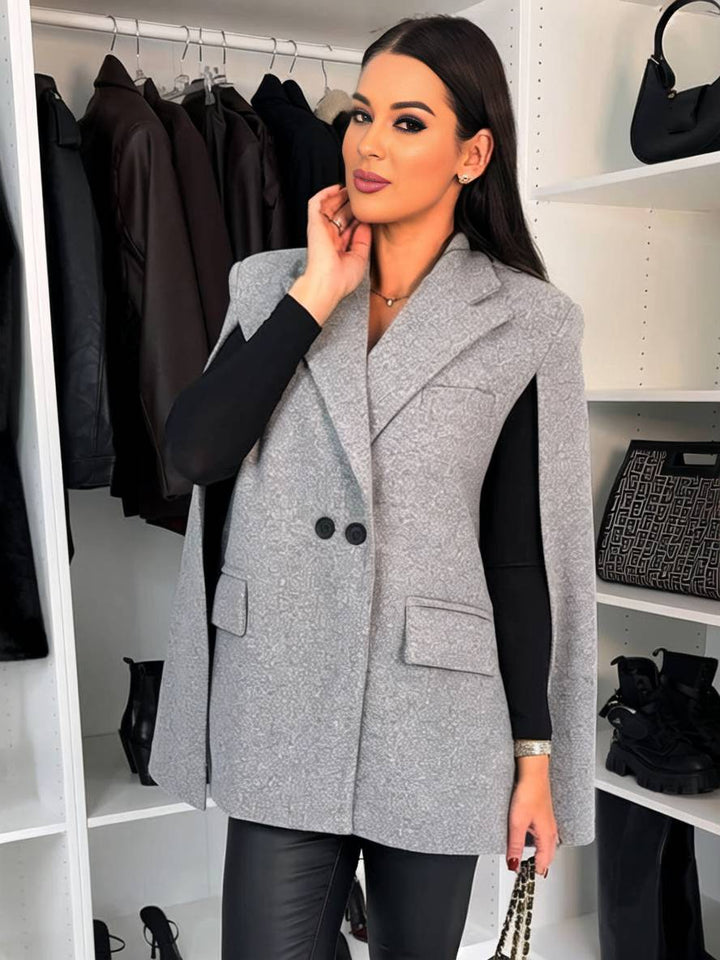 Levoire | Poncho Manteau Femmes Uni Boutons Poches Manches Longues Rempli Élégant Décontracté Veste