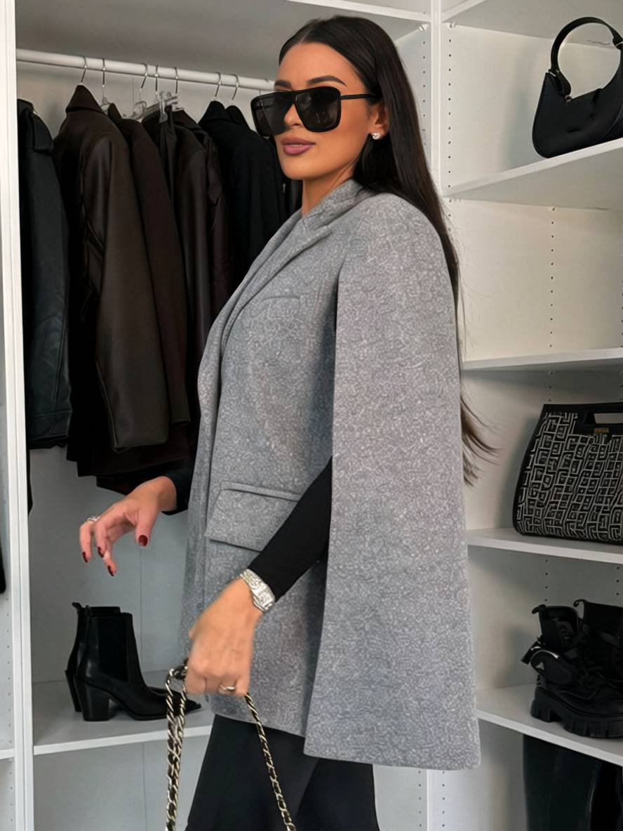 Levoire | Poncho Manteau Femmes Uni Boutons Poches Manches Longues Rempli Élégant Décontracté Veste