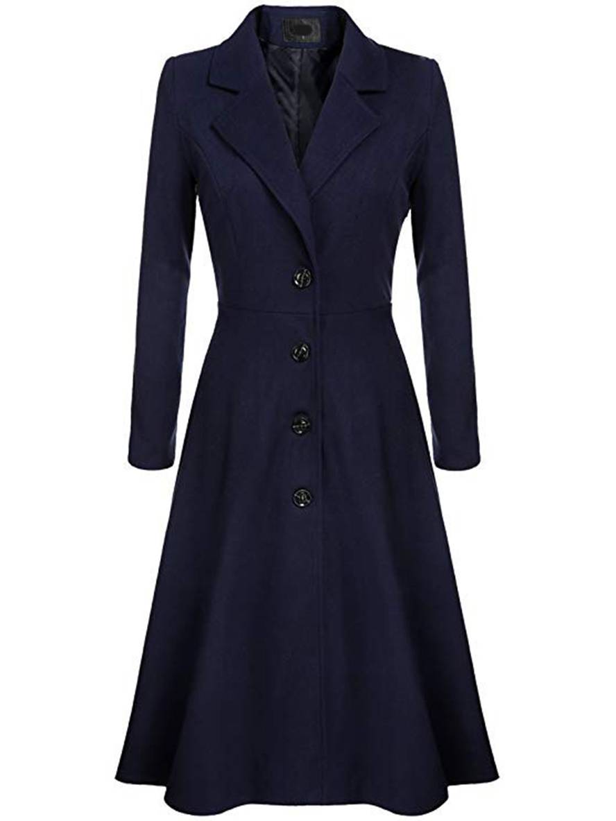 Levoire | Manteau Mi-Long En Laine A-Ligne Boutons Col À Revers Manches Longues Pour Femmes Élégant Décontracté Gilet Décontracté Marine