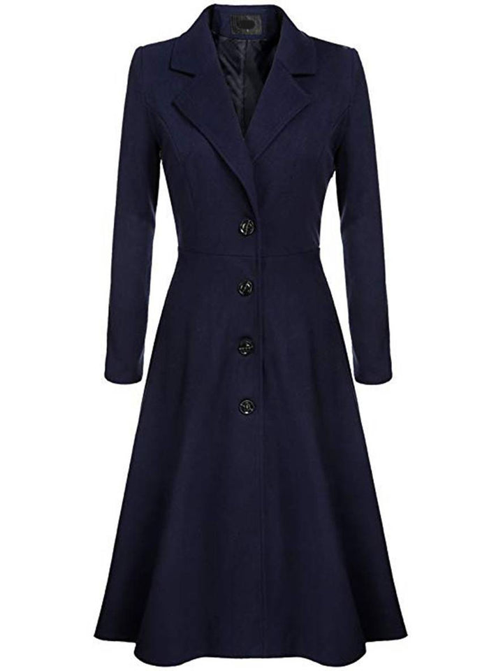 Levoire | Manteau Mi-Long En Laine A-Ligne Boutons Col À Revers Manches Longues Pour Femmes Élégant Décontracté Gilet Décontracté Marine