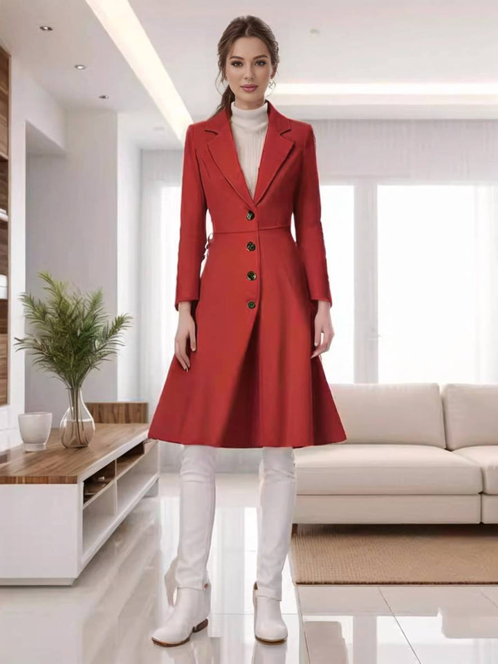 Levoire | Manteau Mi-Long En Laine A-Ligne Boutons Col À Revers Manches Longues Pour Femmes Élégant Décontracté Gilet Décontracté Rot