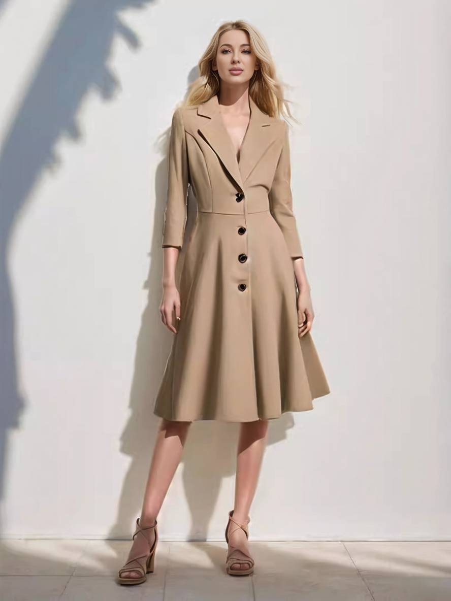 Levoire | Manteau Mi-Long En Laine A-Ligne Boutons Col À Revers Manches Longues Pour Femmes Élégant Décontracté Gilet Décontracté Abricot