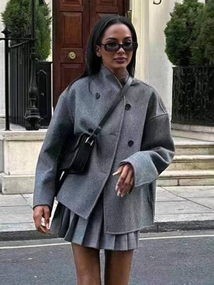 Levoire | Manteau Caban En Laine Cintré Avec Col Rond Manches Longues Femme Élégant Décontracté