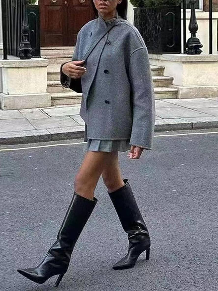 Levoire | Manteau Caban En Laine Cintré Avec Col Rond Manches Longues Femme Élégant Décontracté