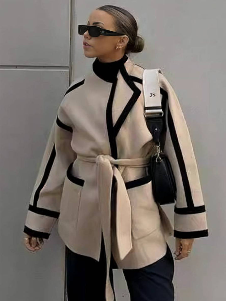 Levoire | Manteau En Laine Mi-Long Ceinture Poches Revers Femme Élégant Décontracté Ample Manteau De Loisirs Khaki
