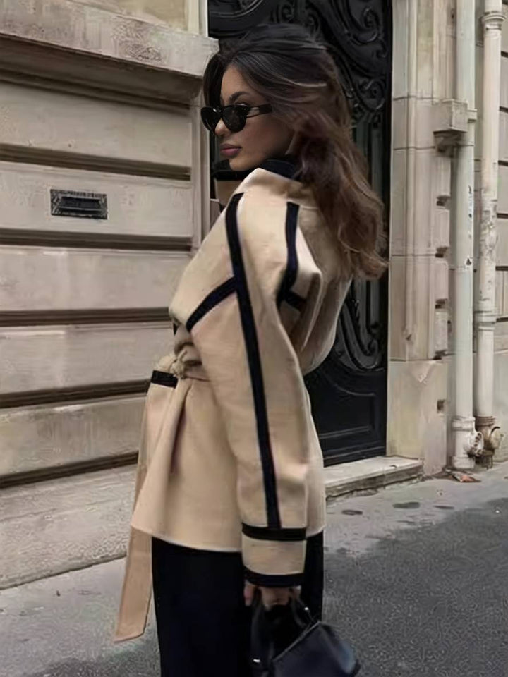 Levoire | Manteau En Laine Mi-Long Ceinture Poches Revers Femme Élégant Décontracté Ample Manteau De Loisirs