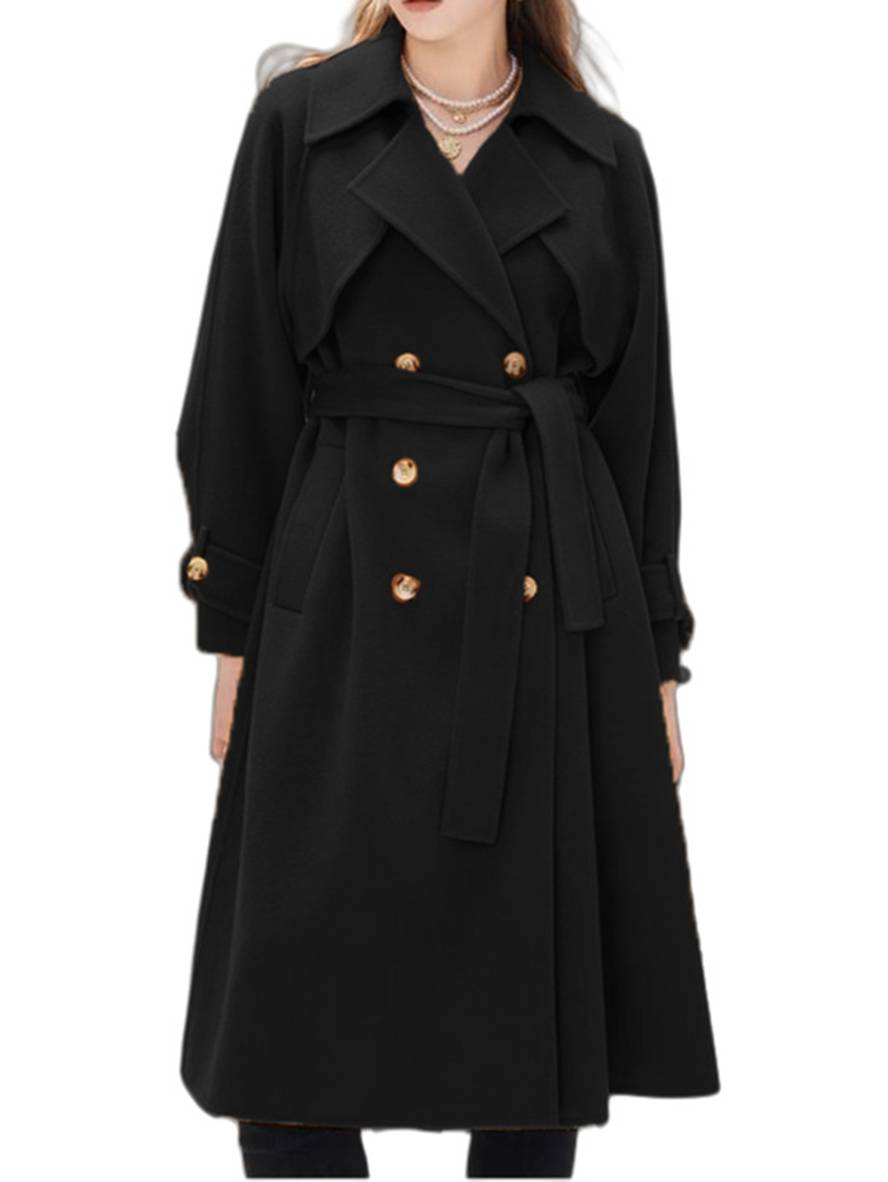 Levoire | Mi-Long Manteau En Laine Avec Double Boutonnage Poches Ceinture Femme Élégant Casual Surdimensionné