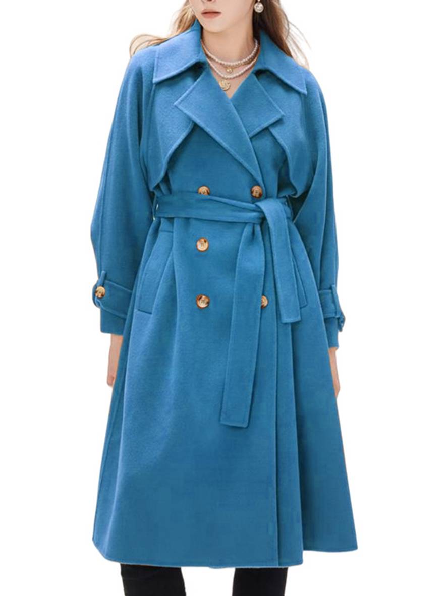 Levoire | Mi-Long Manteau En Laine Avec Double Boutonnage Poches Ceinture Femme Élégant Casual Surdimensionné